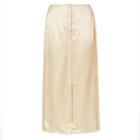 NWT Acne Studios Idella Satin Silk Button Midi Slip Skirt Butter Straw Yellow - Picture 1 of 11